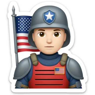 generate white full-armored american soldier with small usa flag on shoulder sticker