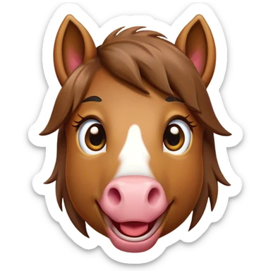 Cinematic Comical Brown Welsh Pony Portrait Emoji, Head tilted dramatically with an exaggeratedly amused expression, featuring a robust, glossy brown color, wide, comically expressive eyes full of playful disbelief, and a subtly animated, perky head, Simplified yet hilariously expressive features, highly detailed, glowing with a slightly sassy earthy glow, high shine, dramatic yet playful, stylized with an air of cheeky equine mischief, soft glowing outline, capturing the essence of a meme-worthy brown Welsh pony that looks ready to trot its way into viral fame! sticker