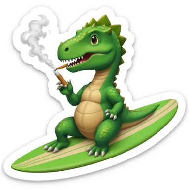 dinosual smokig a bluntwhile surfing sticker