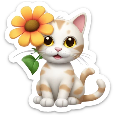 cat holding a flower sticker