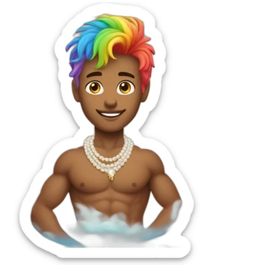 posh-muscle-boy-with-pearl-necklace-and-rainbow-unicorn-hair-in-golden-bathtub sticker