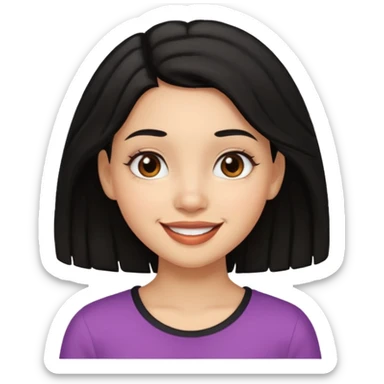 a girl that has black 3c hair textures and lightskin, It has brown eyes, a nose, lips, and it’s smiling. sticker