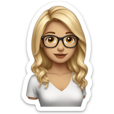 cabeza de chica rubia con el pelo liso y largo con mechas californianas sin gafas con blusa negra sticker