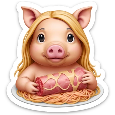   renaissance monalisa pig with pink spaghetti and spam slop background  sticker