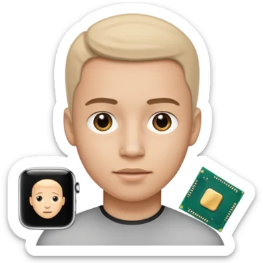 a man with a small AI chip next to him sticker