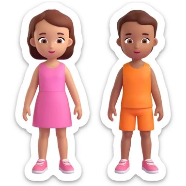 Slightly increase the volume of the upper body of the girl, separate the girl and the boy from each other, and make the skin color the same for both characters. Keep the cartoonish 3D style. sticker