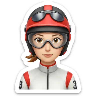 female horse race jockey portrait, head and shoulders only, racing helmet and goggles, sporty uniform collar, confident expression, 3D cartoon, mobile game icon style, clean background, no text, no watermark
 sticker