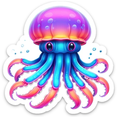 Neon glowing jellyfish-crab-squi sticker