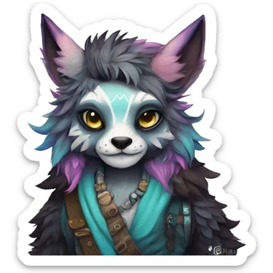 cute Kawaii edgy fantasy animal fursona Fionbri creature by griffsnuff & LiLaiRa & Falvie with exotic colors full body sticker