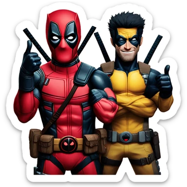 Deadpool and wolverine portrait giving thumbs up sticker