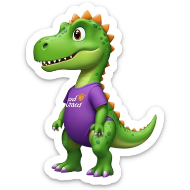 Dinosaur wearing Manchester United shirt and purple crocs sticker