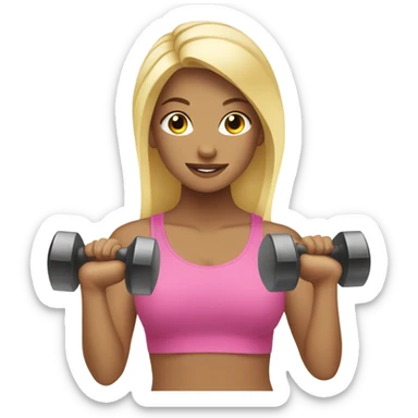 Pretty girl working out using dumbbells blonde hair sticker