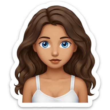 Girl with olive skin, blue eyes, brown dark insanely wavy long hair, white camisole, 🤦🏽‍♀️ sticker