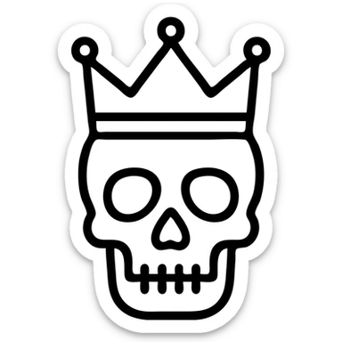 Totenkopf skull with a crown, detailed, bold, iconic style, black outlined icon, transparent background sticker