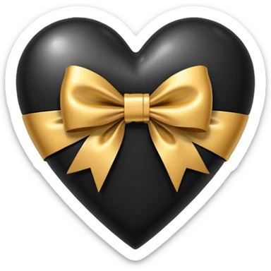glossy patchwork black heart with a gold bow and heart pattern on the bow sticker