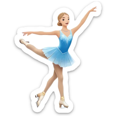 An icon showing a graceful figure skater performing a spin on the ice in a grand ice palace. The rink is illuminated by soft light beams, with cheering spectators in the stands. Snowflakes gently fall, adding to the magical atmosphere. Transparent background highlights elegance and artistry. sticker