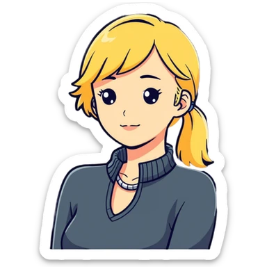 blonde girl holding neck sticker