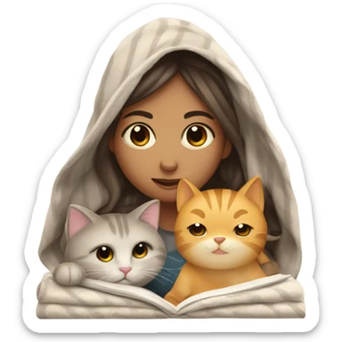 Girl with cat and journal cozy in blanket sticker