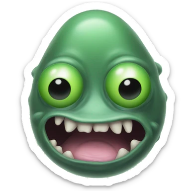 do face resembles a heavily malformed green blobfish, with a bulbous green nose, black eye sockets, and green smoke coming from its mouth. Its features are distorted, with its open mouth taking up the majority of its face emoji. sticker