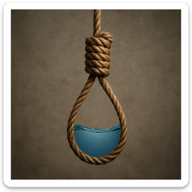 Realistic style depiction of a rope with a noose, inside the rope visible water, on a neutral background, with natural details and a symbolic atmosphere. sticker