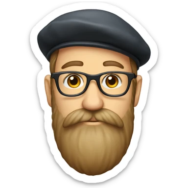 english man, long beard, glasses, beret hat,full-body"slim" sticker