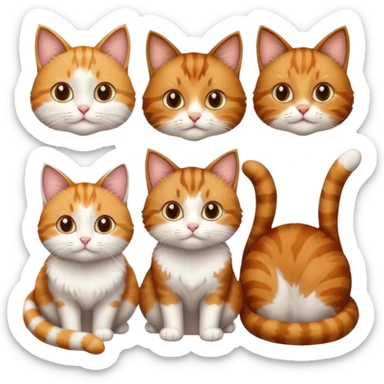 3 cats and each are different natural colours including  brown tabby and white, calico, and ginger and white sticker