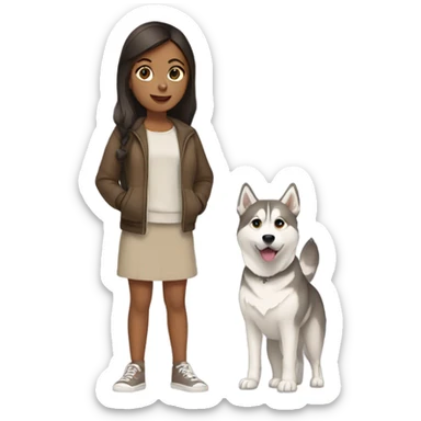 A brunette girl next to a beige  Husky sticker