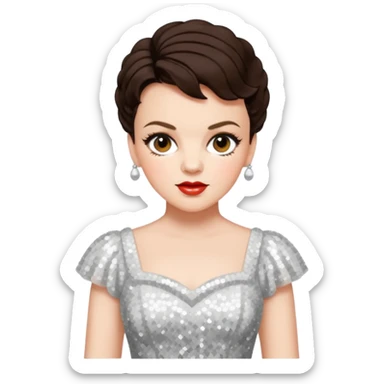 Judy Garland with short dark brown hair, white sequin dress sticker