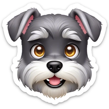 Cinematic Comical Miniature Schnauzer Portrait Emoji, Head tilted dramatically with a comically shocked expression and large, animated eyes, featuring a sharply defined salt-and-pepper fur with exaggerated, humorous eyebrows, simplified yet hilariously detailed, glowing with a bold, playful radiance, high shine, exuding a spirited and cheeky charm, styled with a soft glowing outline, capturing the essence of a Miniature Schnauzer that appears ready to dash into a burst of comic energy! sticker