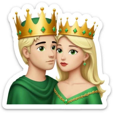 Blonde Queen with crown Green eyes  whole body Kissing man black Hair sticker