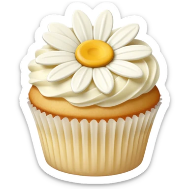 Vanilla cupcake with daisy shaped frosting  sticker
