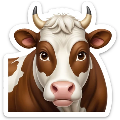 cinematic-noble-brown-and-white-cow-portrait-emoji,-poised-and-regal,-with-a-large,-sturdy-build-and-a-beautifully-patterned-hide-of-rich-brown-accented-by-crisp-white-patches,-deep-set-soulful-brown-eyes,-simplified-yet-sharp-and-sophisticated sticker