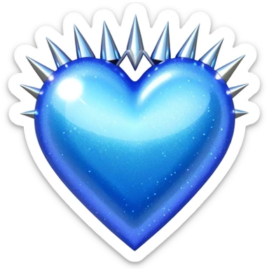 blue glittery heart with chrome spikes sticker