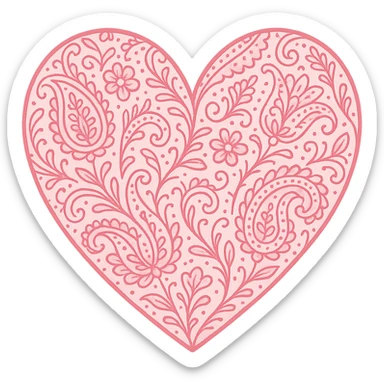 heart with a pink paisley pattern, clean digital illustration, no background sticker