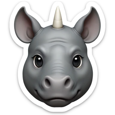 cinematic-noble-cute-rhinoceros-portrait-emoji,slate-grey-hide-poised-and-regal,-with-a-massive,-powerful-build-and-a-thick,--deep-set-soulful-piercing-eyes,-simplified-yet-sharp-and-sophisticated-features,-highly-detailed,-large-black-eyes, white horn, front facing, zoomed out showing shoulders sticker