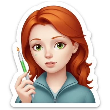Redhead woman sick taking her temperature  sticker