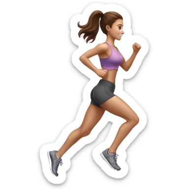 Full hyperrealistic pencil drawing of athletic girl with brown hair doing cardio on treadmill sticker