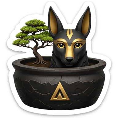  Comforting black fur Anubis brand cracked bonsai pot  sticker