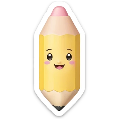 Cute Kawaii Fat Pencil, round and chunky, soft pastel yellow with a cute eraser cap, tiny winking face, glowing highlights, cheerful and ready for doodles! sticker