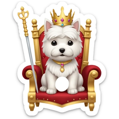 a cute west highland terrier sitting on a throne holding a scepter  sticker