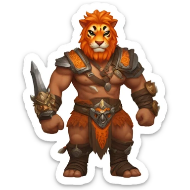 diablo 4 male barbarian with orange tiger mount sticker