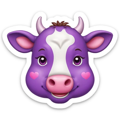 Emoji of a purple cow with heart eyes sticker