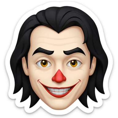Faça uma pessoa com cabelo preto e pouco grande com cara de coringa sticker