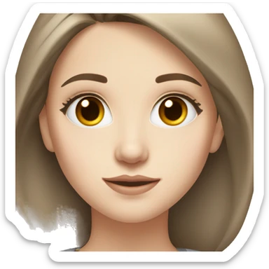 brunette girl with semi pale skin and pretty eyelashes and medium thin brows, light brown eyes sticker