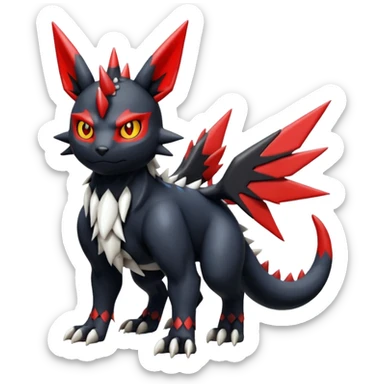 Handsome cool badass edgy Guilmon-Absol-Litten-Umbreon-Giratina-Pokémon-Fakémon-fusion-hybrid-creature, full body sticker