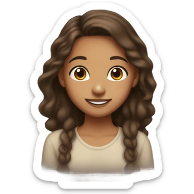 girl with olive skin, face freckles, brown eyes and long brown hair. smiling and has a nose piercing  sticker