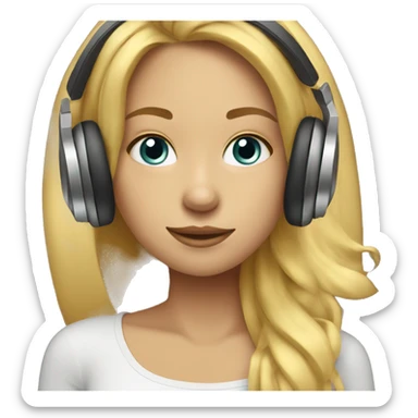 blonde straight hair girl with headphones and music notes around face sticker