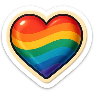 retro sticker style heart with rainbow stripes, bold and playful sticker