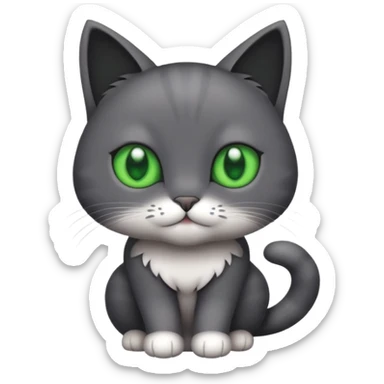 completely solid dark grey cat with green eyes and white paws sticker