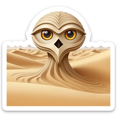 A guardian made of interlocking dunes that forms temporary bodies from compressed sand, adorned with gemstone eyes that change color to warn of approaching sandstorms or oasis locations. sticker